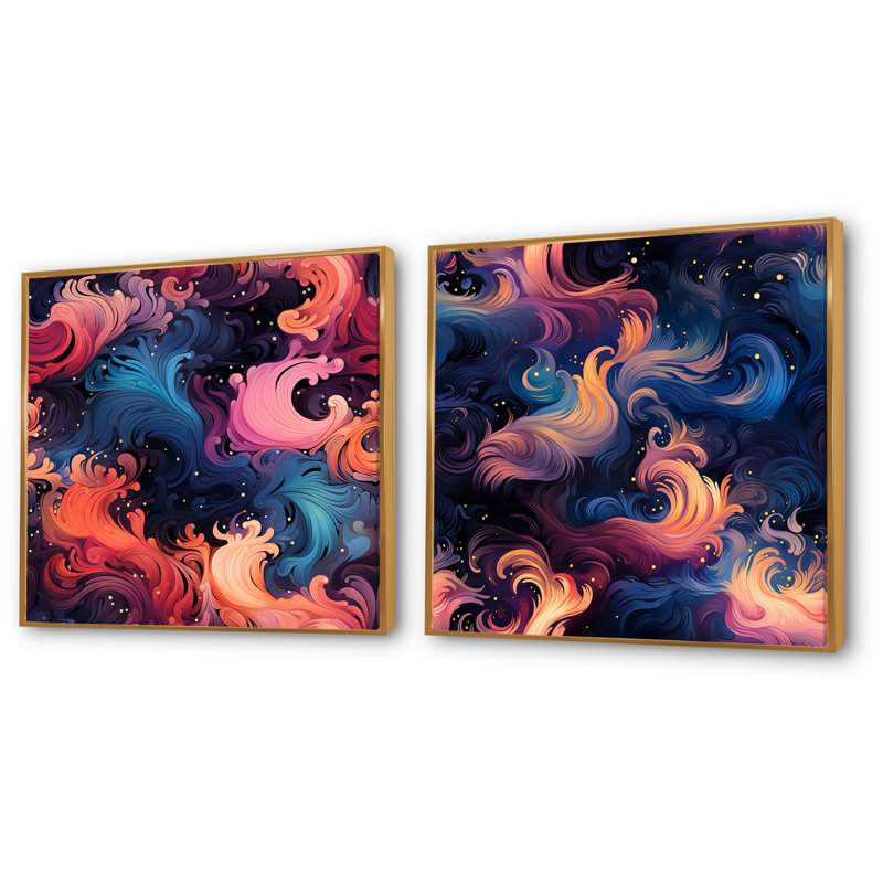 Cylie - ensemble de 2 reproductions d'art sur toile abstraites, Encadrement doré, H 16 po x l 33 po x P 1 po