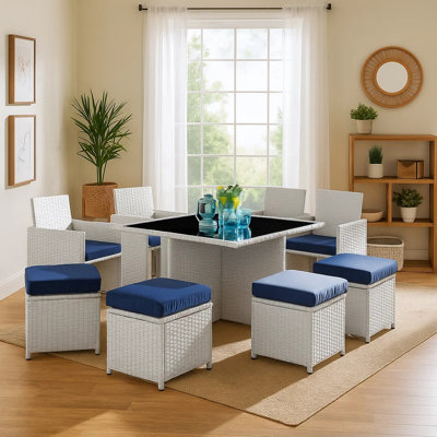 Ensemble de patio 9 pièces en rotin avec coussins 9 pièces