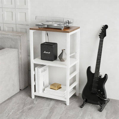 LED Light End Table With Record Player Stand And Vinyl Storage, White by 17 Stories