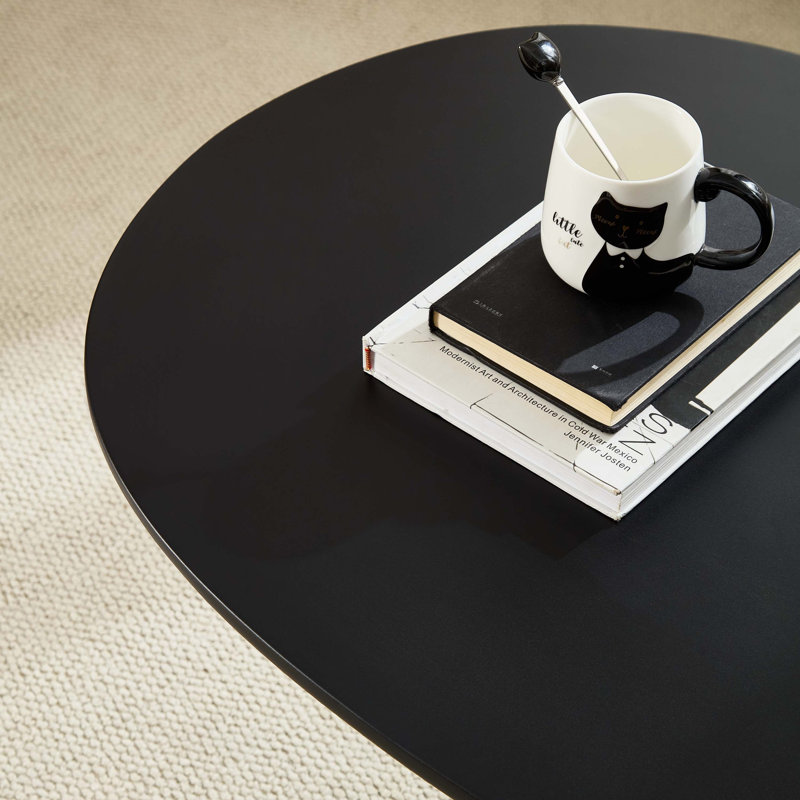 Table basse elliptique en forme de pierre Lucky, design minimaliste moderne avec base sculpturale pour petits espaces, noir
