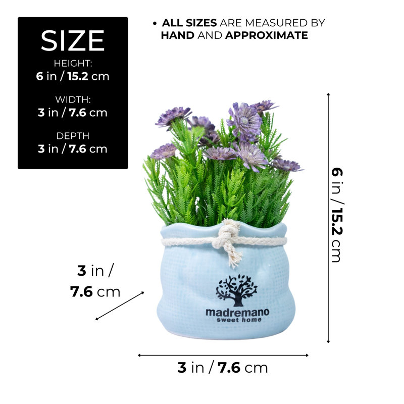Small Flower Pot with Lifelike Artificial Flowers Blue 6 inch 15 cm