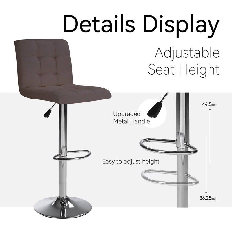 Ensemble de 2 tabourets de bar, tabourets de bar pour îlot de cuisine, tabourets de bar carrés avec dossier, tabouret de pieds, café