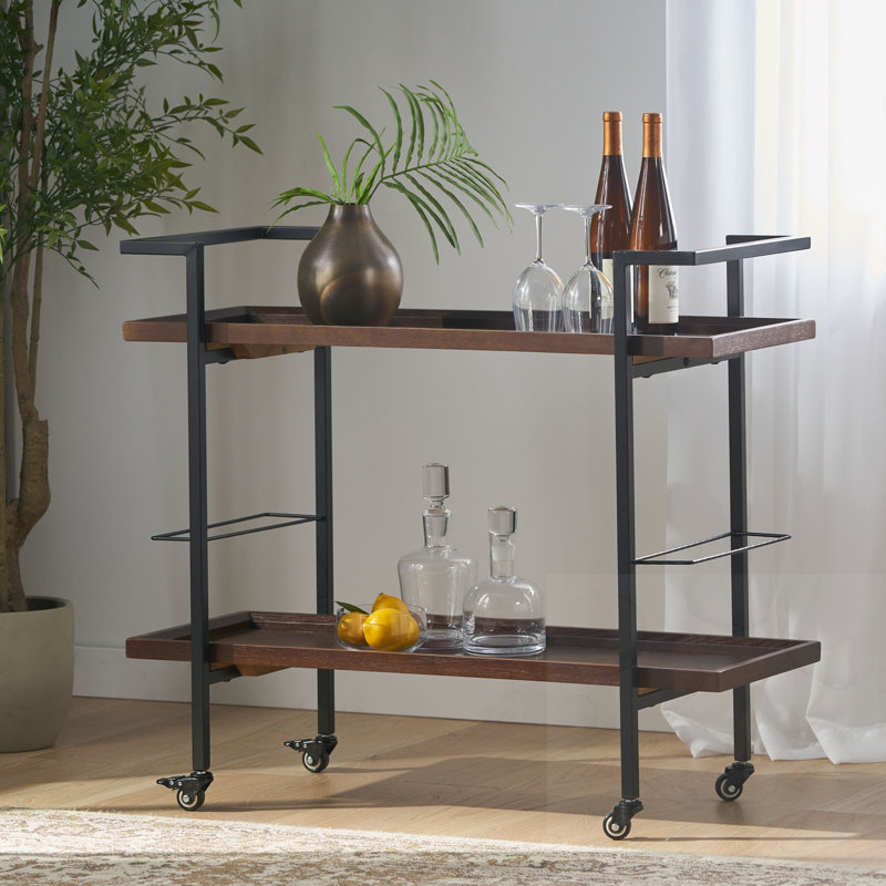 Chariot-bar roulant sur roulettes pour l'extérieur, Noyer