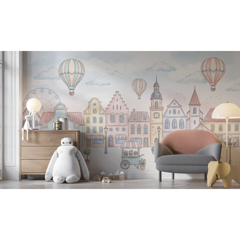 Murale européenne fantaisiste de papier peint de ville fantaisiste, 100 po x 96 po, Non tissé