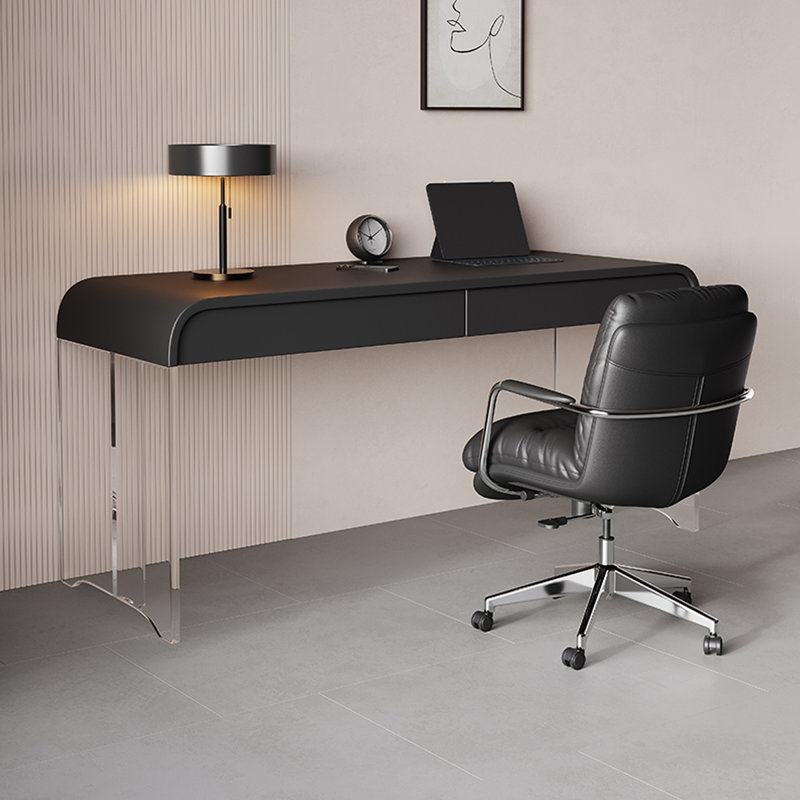 Noir + bureaux rectangulaires en bois manufacturé transparent + acrylique, H 29,53 po x l 70,87 po x P 23,62 po