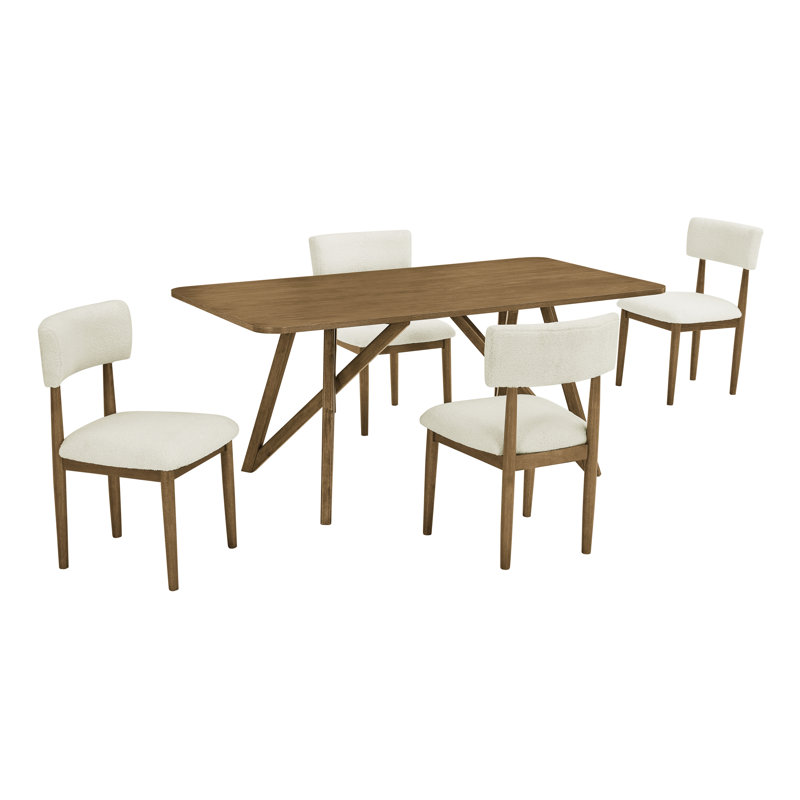 Blaisdell 5Pc 70"W Rectangular Walnut Oak Geometric Cross Base Dining Set