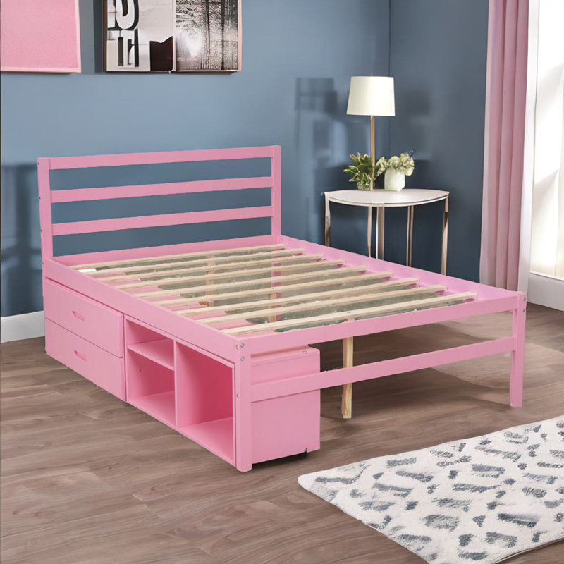 Lit plateforme Isabelah, Double, Rose