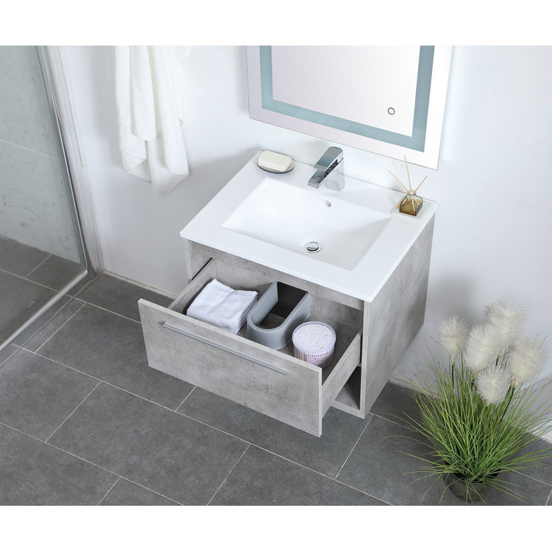 Kasper 24'' Single Bathroom Vanity with Resin Top, Concrete Gray