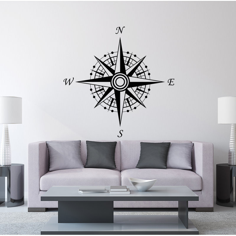 Décalcomanie murale autocollante compass, Noir