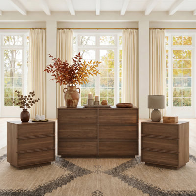 3 Pieces Bedroom Set (6-drawer Dresser & 3-drawer Dresser Set of 2)