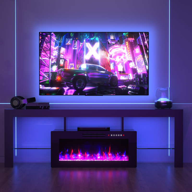 Meuble télé avec foyer 70 po Izela, Noir