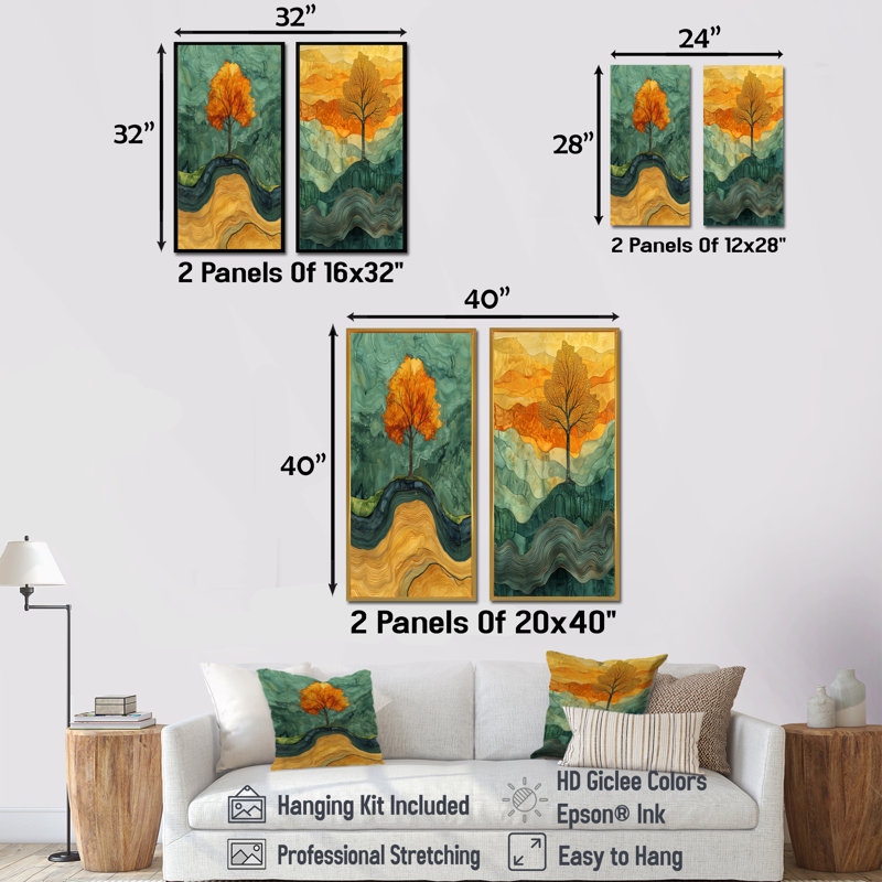Nature bouleau avec racines de Serenity I - collection d'art mural 2 panneaux, H 32 po x l 33 po, Toile tendue