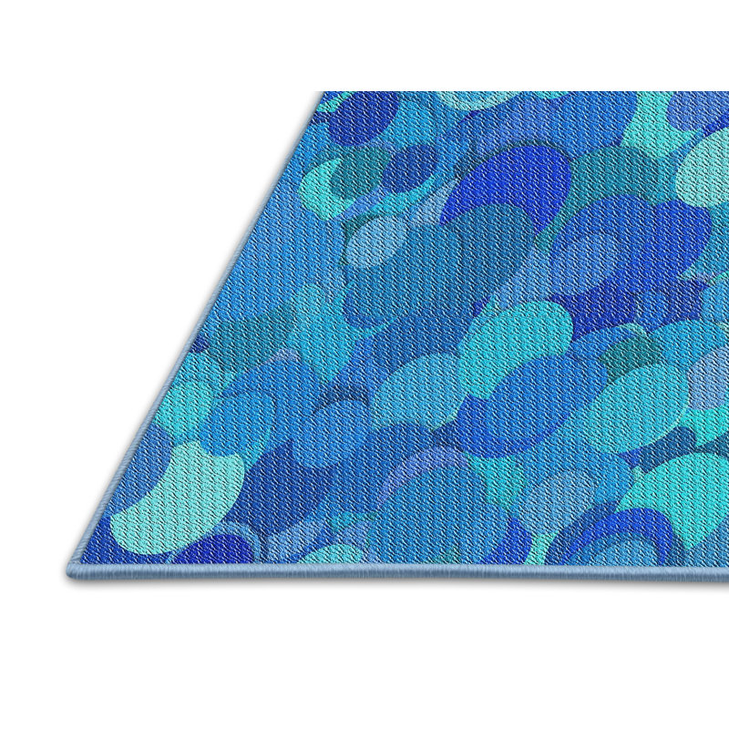 Tapis bleu/turquoise à motifs, Rectangle 2 pi x 4 pi