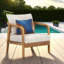 Chaise longue d'extérieur à dossier tissé avec coussins, chaise d'appoint de patio à structure en bois massif-389176381