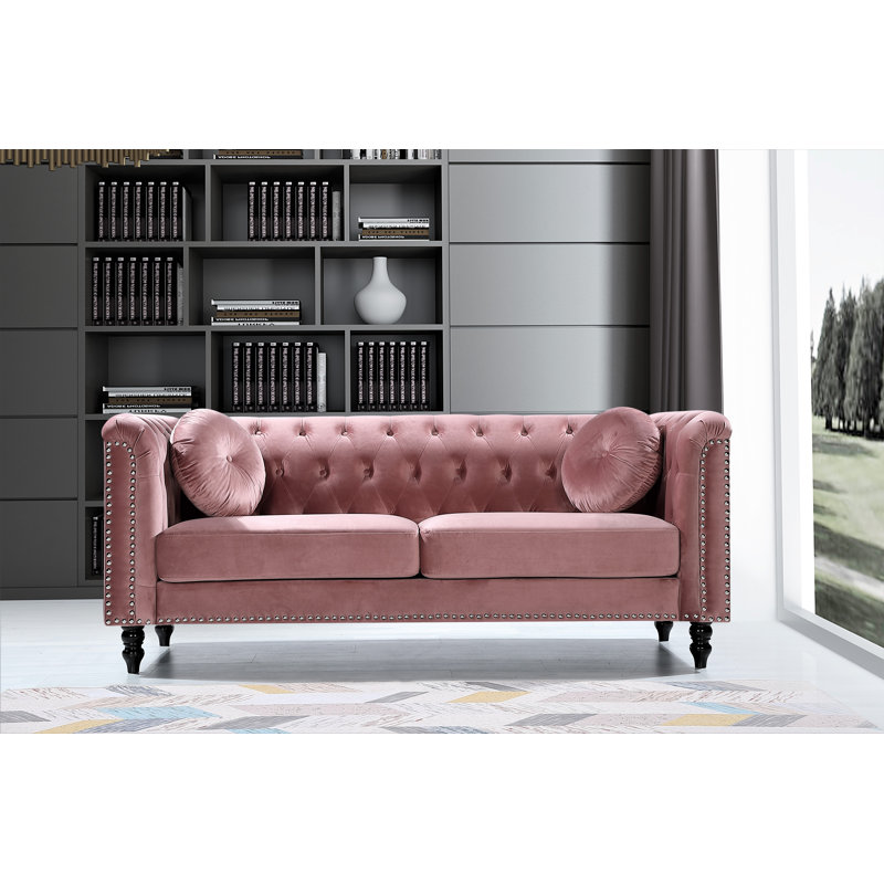 Canapé Chesterfield 76 po, Velours rose