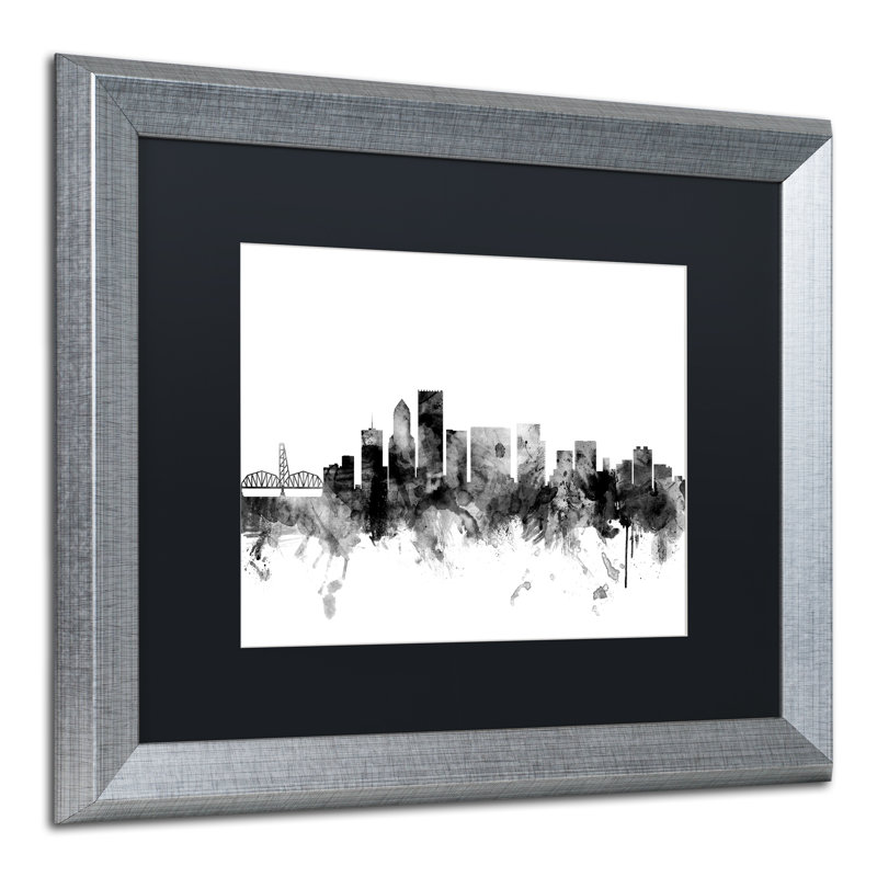 « portland oregon horizon », reproduction d’impression encadrée, H 16 po x l 20 po x P 0,5 po, Cadre argenté, Noir
