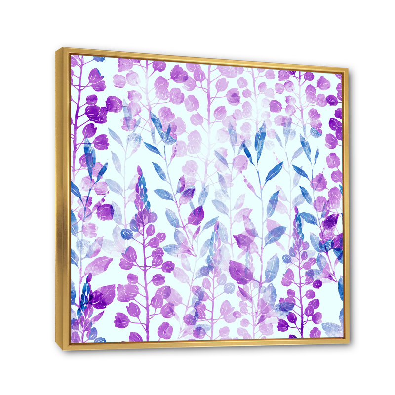 Herbes et fleurs de Provence - Peinture sur toile, Cadre flottant doré, H 16 po x l 16 po