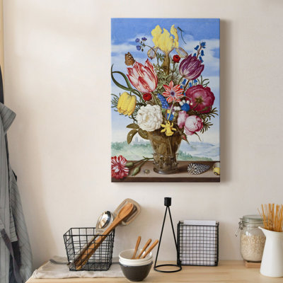 Bouquet de fleurs sur une corniche - impression sur toile tendue