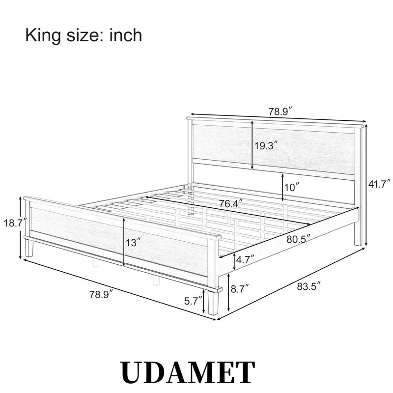 Platform Bed with Ample Under-Bed Storage and Mid-Century Tapered Legs – No Box Spring Needed, White, King