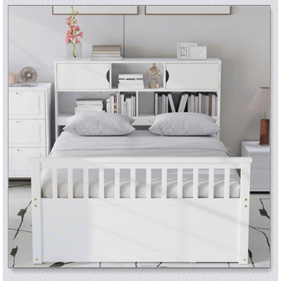 Captain Platform Bed Frame With Storage Bookcases And Shelves,Four Drawers