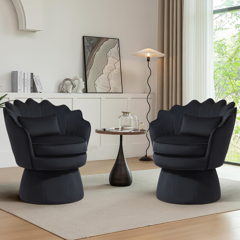Fauteuil d'appoint rembourré et pivotant en velours, Velours noir