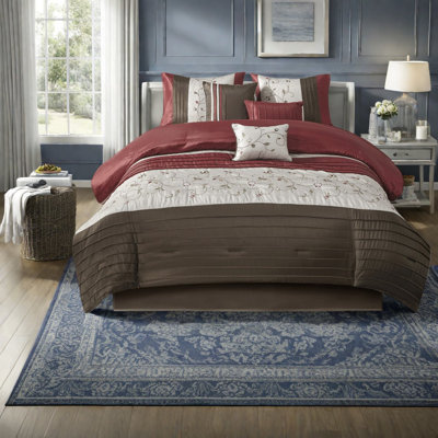 Elegant 7piece Bedding Sets Red Polyester Comforter For Home