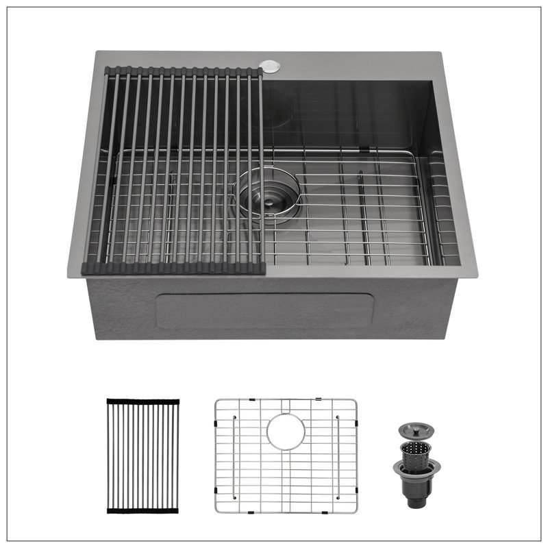 Évier de cuisine 25 encastré - Évier de cuisine encastrable noir en acier inoxydable calibre 18 25 po x 22 po