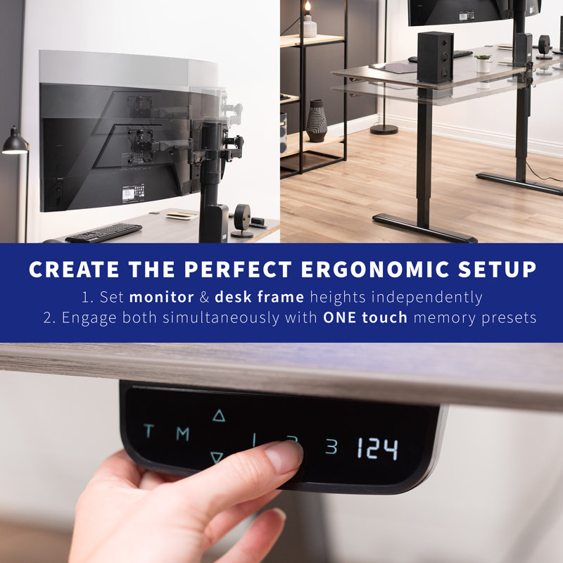Black Electric Adjustable Desk Frame with Dual Monitor Mount