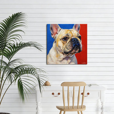 Bouledogue français sur fond audacieux, art mural non encadré, 16 x 16