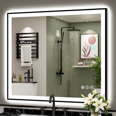 Matte Black Matel Framed Vanity Mirror with Lights, Front-lit and Back-lit, Memory Function, 3 Color Temperatures, Dimmable Light & Anti-fog Tempered Glass ETL Listed LED Mirror