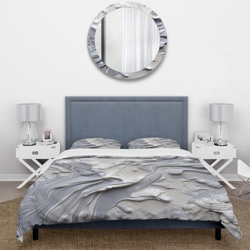 Ensemble de housse de couette abstrait gris et crème Harmony In Chaos II - Microfibre de polyester