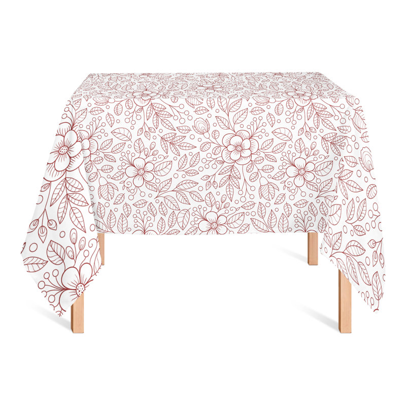 Square Floral Polyester Tablecloth, Red, 58" L x 58" W