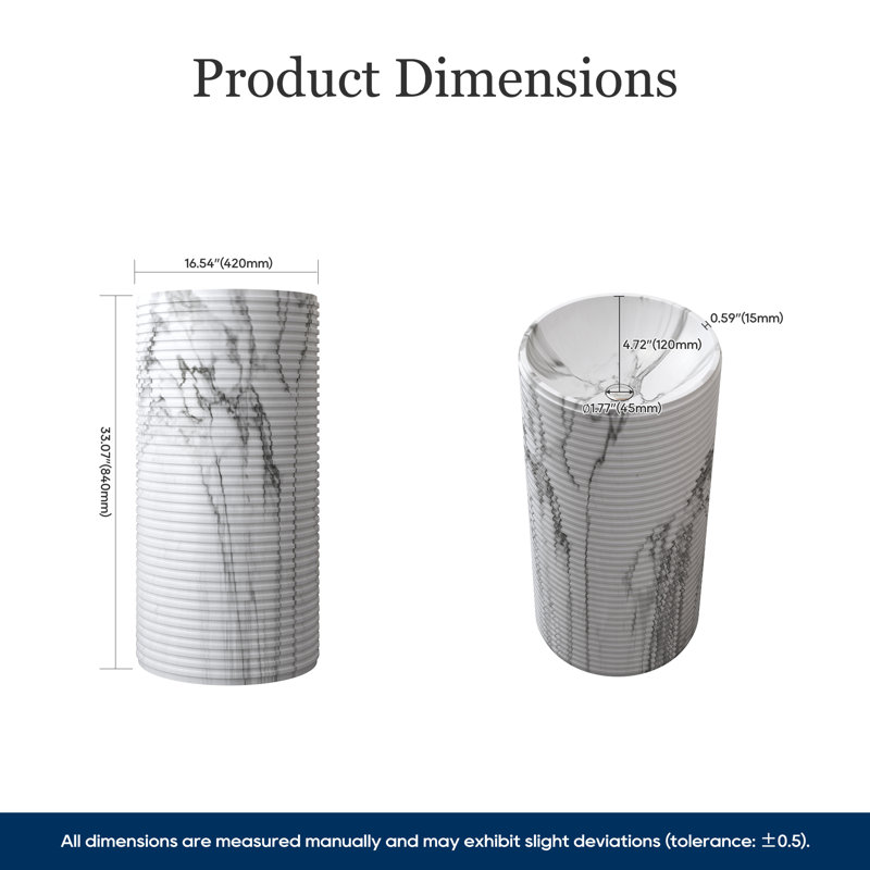 33" Tall Solid Surface Freestanding Bathroom Pedestal Sink