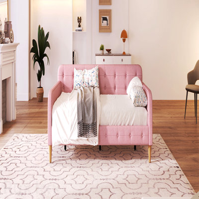 Twin Size Upholstered Daybed with 4 Support Legs, Rubine