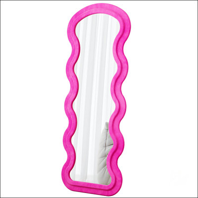 Flannel-Covered Wavy Full-Length Mirror With Stand For Bedroom And Living Room