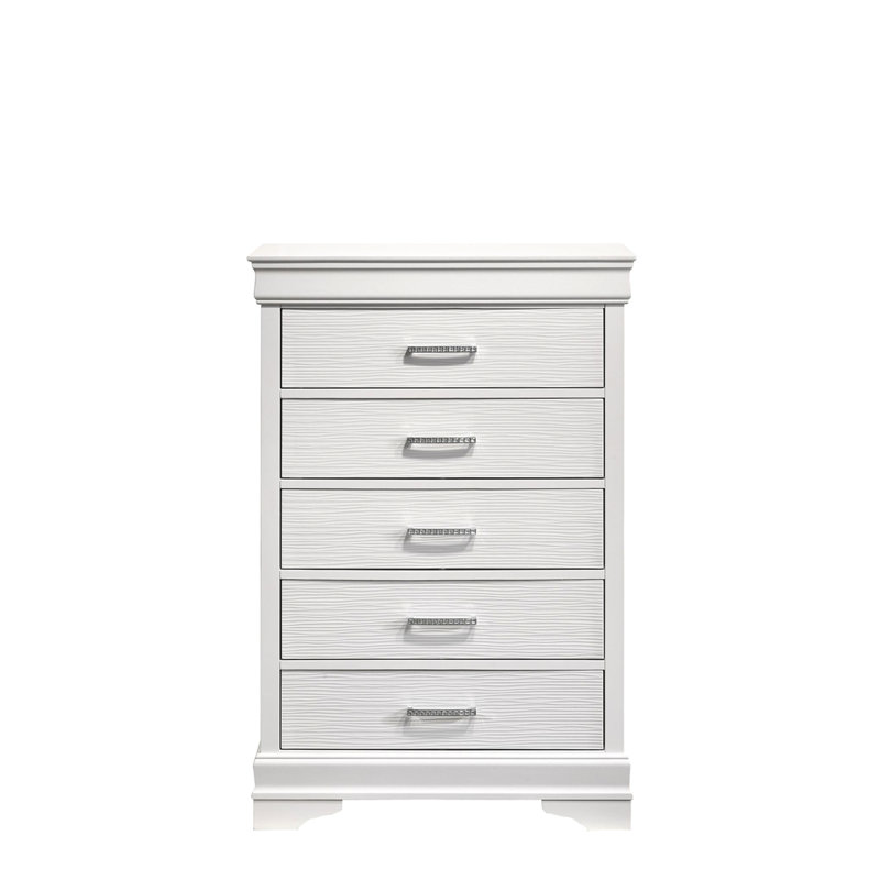 Commode moderne 5 tiroirs en bois blanc