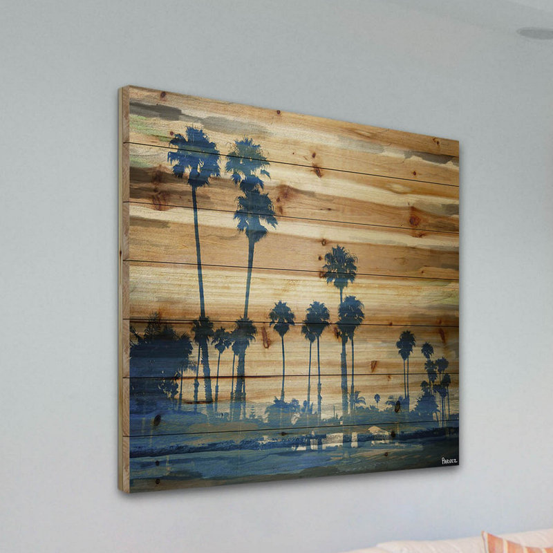 «Blue Palms» par Parvez Taj, reproduction d'art sur bois de pin naturel, H 40 po x l 40 po x P 1,5 po