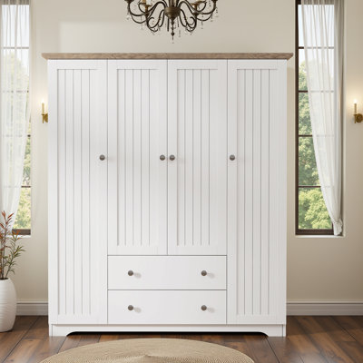 Armoire penderie 4 portes avec 2 tiroirs