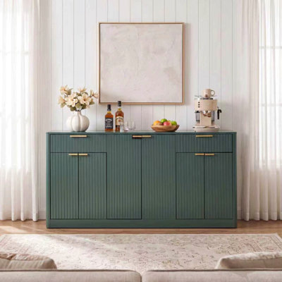 67" Large Fluted Buffet Sideboard, Modern Wine Bar Storage Cabinet With 6 Doors & 2 Drawers, Coffee Bar Credenza For Dining Room,Living Room,Entryway