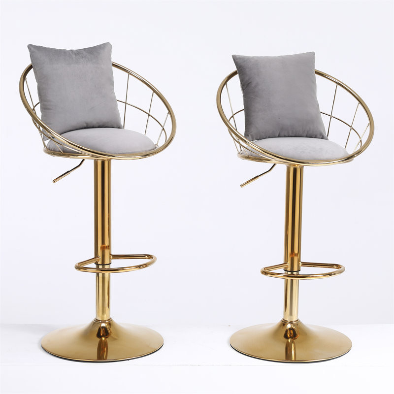 Velvet Bar Chair With Rotation And Adjustable Height