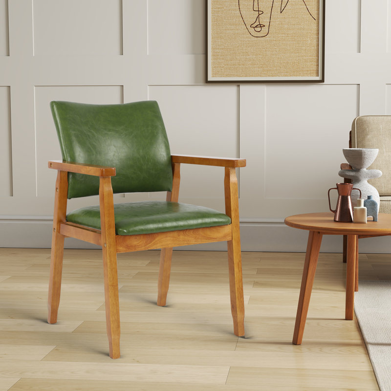 Actrice Mid-Century Fabric Upholstered Arm Chair, Dining chair, Green PU