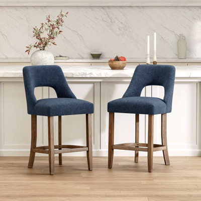 Bar Stools Set of 2, Upholstered Counter Height Bar Stools, Modern Counter Stools with Wood Legs for Kitchen Island Dining Room Bar