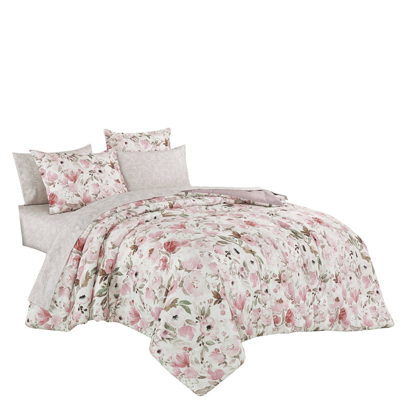 Ensemble d'édredon Floral Bed In A Bag, Rose, Édredon simple + 4 pièces supplémentaires