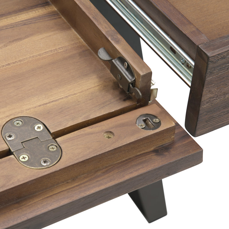 Lowry Solid Acacia Wood and Metal Modern Industrial Writing Desk with 2 Drawers and Flip-Down Keyboard Tray
