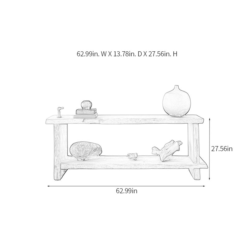 Console rétro en bois massif minimaliste, H 27,56 po x l 62,99 po x P 13,78 po