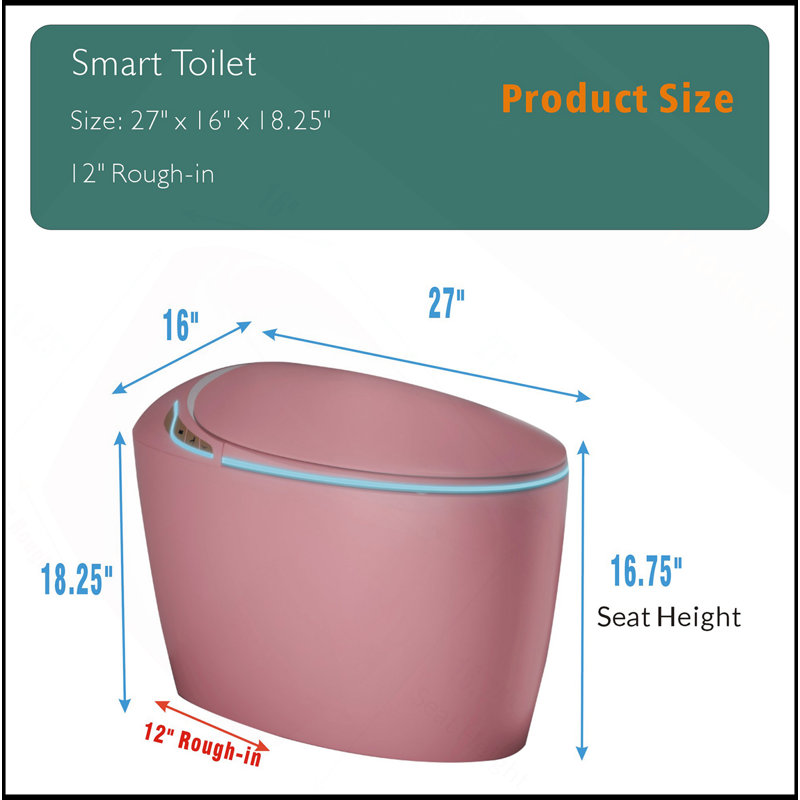 Unique Smart Toilet With Bidet Built In, Intelligent One Piece Toilet For Modern Bathroom, Auto Open/Close Seat, Foot Sensor, LED Display,Night Light, Warm Water & Dryer,Pink