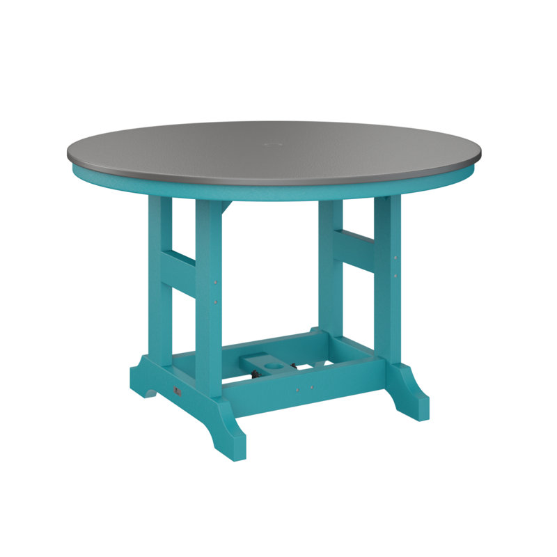 Table de bar ronde Berlin Garden, Acier inoxydable martelé, Bleu Aruba, H 39,5 po x l 48 po x P 48 po