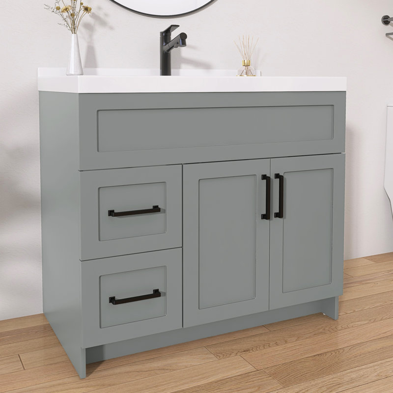 Meuble-lavabo de 36 po sans lavabo supérieur, base d'armoire seulement, rangement de salle de bain avec 2 tiroirs, conception à deux portes, imperméable, résistant aux taches, non assemblé