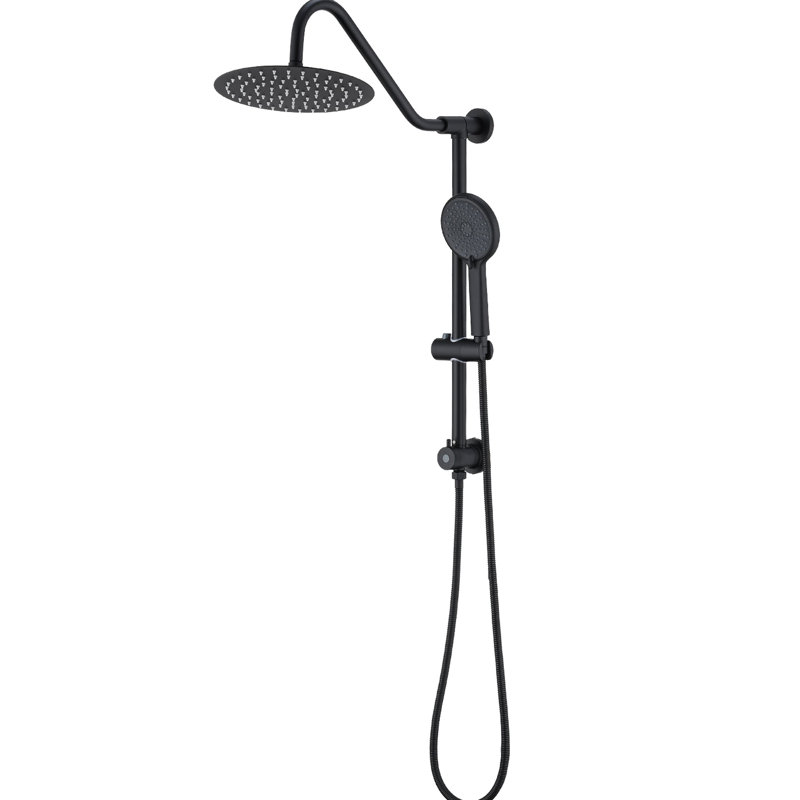 Pomme de douche à effet de pluie 10 po et poche - métal noir mat musclé et 3