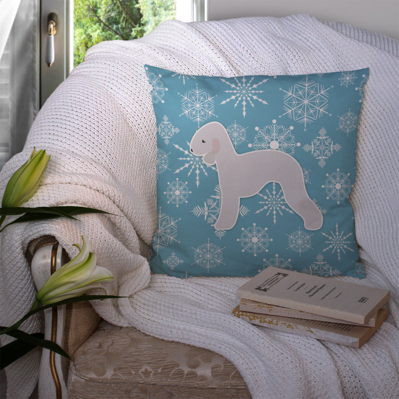 Coussin intérieur/extérieur en flocons d’hiver, H 14 po x l 14 po x P 3 po